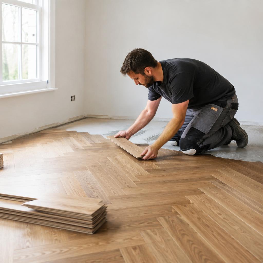 Leggen van houten visgraatvloer